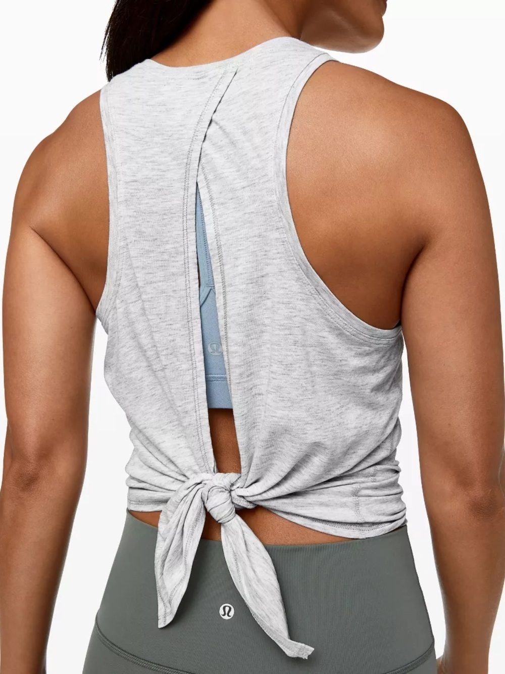 Lululemon All Tied Up Tank Sz 6 Light Gray Tie-Back Athletic Tank Top